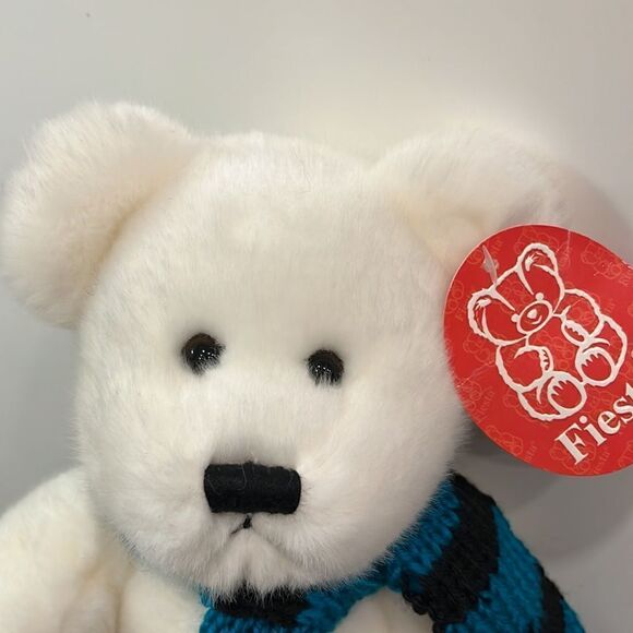 Fiesta sitting white bear w/green/white scarf & football 9" - Picture 2 of 11